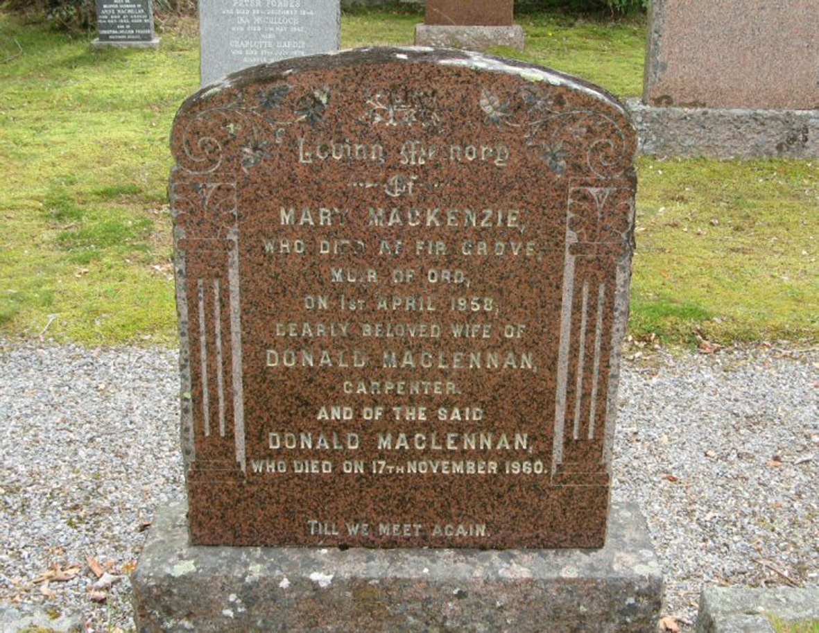 Photo of headstones/Donald MacLennan died 1960 MI Urray West